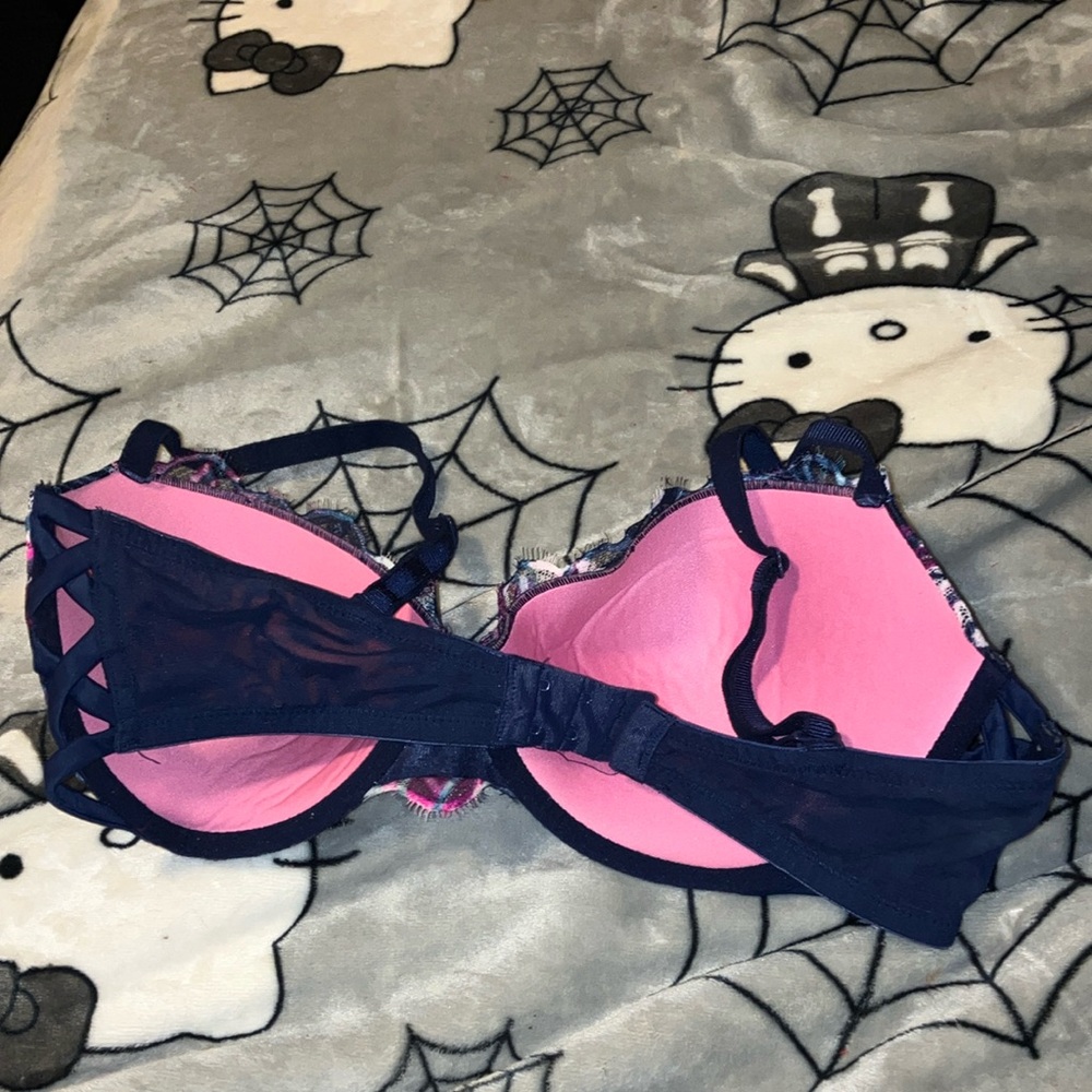 Pink and Navy Lace Floral Bra